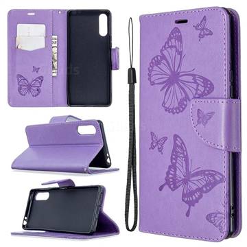 Embossing Double Butterfly Leather Wallet Case for Sony Xperia L4 - Purple