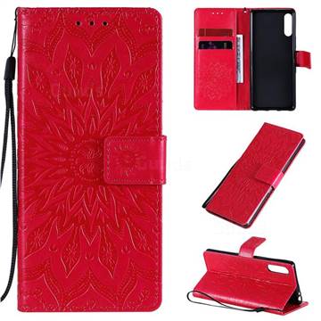 Embossing Sunflower Leather Wallet Case for Sony Xperia L4 - Red