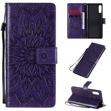 Embossing Sunflower Leather Wallet Case for Sony Xperia L4 - Purple