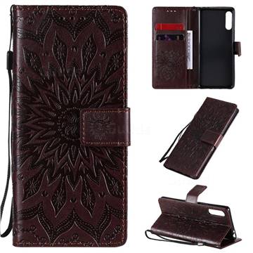 Embossing Sunflower Leather Wallet Case for Sony Xperia L4 - Brown