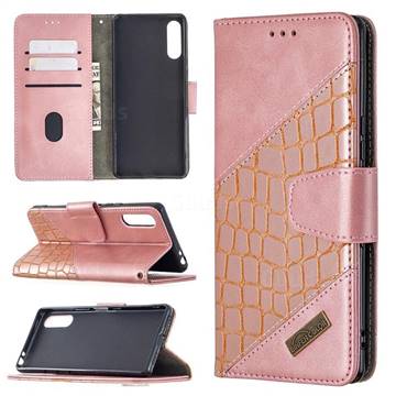 BinfenColor BF04 Color Block Stitching Crocodile Leather Case Cover for Sony Xperia L4 - Rose Gold