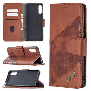 BinfenColor BF04 Color Block Stitching Crocodile Leather Case Cover for Sony Xperia L4 - Brown