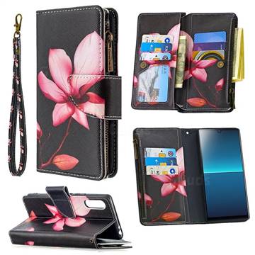 Lotus Flower Binfen Color BF03 Retro Zipper Leather Wallet Phone Case for Sony Xperia L4