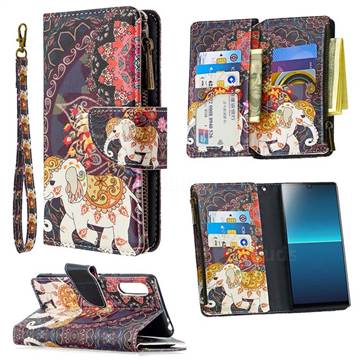 Totem Flower Elephant Binfen Color BF03 Retro Zipper Leather Wallet Phone Case for Sony Xperia L4