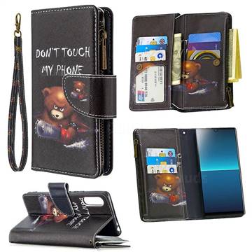 Chainsaw Bear Binfen Color BF03 Retro Zipper Leather Wallet Phone Case for Sony Xperia L4