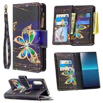 Golden Shining Butterfly Binfen Color BF03 Retro Zipper Leather Wallet Phone Case for Sony Xperia L4