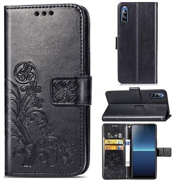 Embossing Imprint Four-Leaf Clover Leather Wallet Case for Sony Xperia L4 - Black