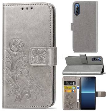 Embossing Imprint Four-Leaf Clover Leather Wallet Case for Sony Xperia L4 - Grey