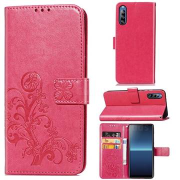 Embossing Imprint Four-Leaf Clover Leather Wallet Case for Sony Xperia L4 - Rose Red
