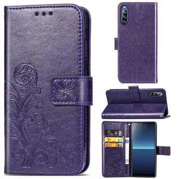 Embossing Imprint Four-Leaf Clover Leather Wallet Case for Sony Xperia L4 - Purple
