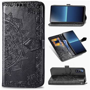 Embossing Imprint Mandala Flower Leather Wallet Case for Sony Xperia L4 - Black
