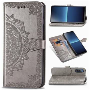 Embossing Imprint Mandala Flower Leather Wallet Case for Sony Xperia L4 - Gray