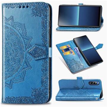 Embossing Imprint Mandala Flower Leather Wallet Case for Sony Xperia L4 - Blue