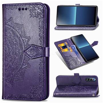 Embossing Imprint Mandala Flower Leather Wallet Case for Sony Xperia L4 - Purple