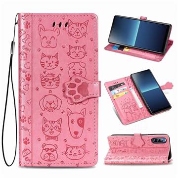 Embossing Dog Paw Kitten and Puppy Leather Wallet Case for Sony Xperia L4 - Pink