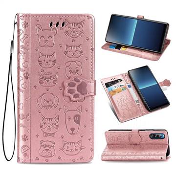 Embossing Dog Paw Kitten and Puppy Leather Wallet Case for Sony Xperia L4 - Rose Gold