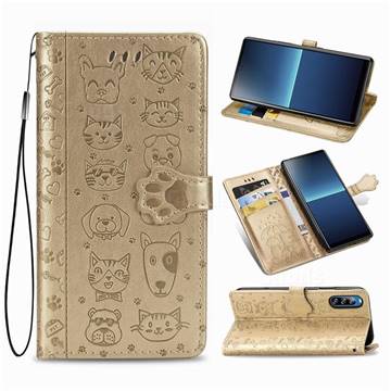Embossing Dog Paw Kitten and Puppy Leather Wallet Case for Sony Xperia L4 - Champagne Gold