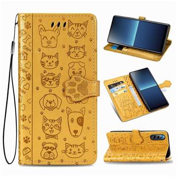 Embossing Dog Paw Kitten and Puppy Leather Wallet Case for Sony Xperia L4 - Yellow