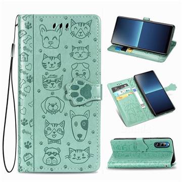 Embossing Dog Paw Kitten and Puppy Leather Wallet Case for Sony Xperia L4 - Green