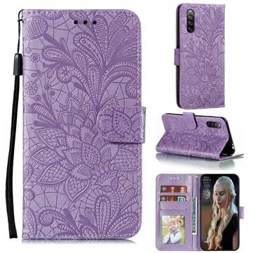 Intricate Embossing Lace Jasmine Flower Leather Wallet Case for Sony Xperia L4 - Purple