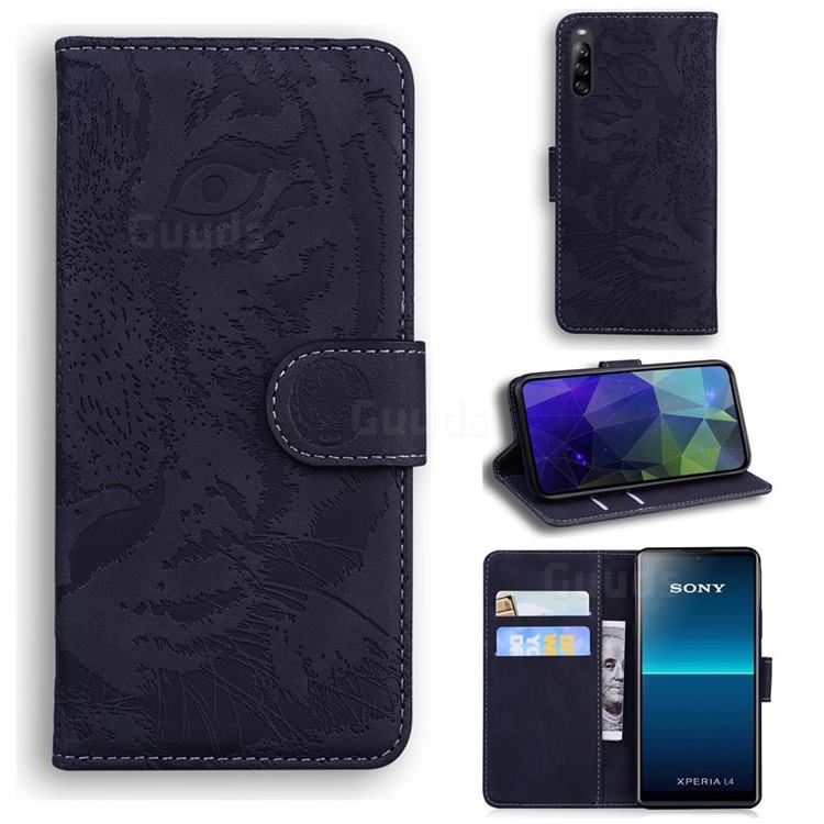 Intricate Embossing Tiger Face Leather Wallet Case for Sony Xperia L4 - Black