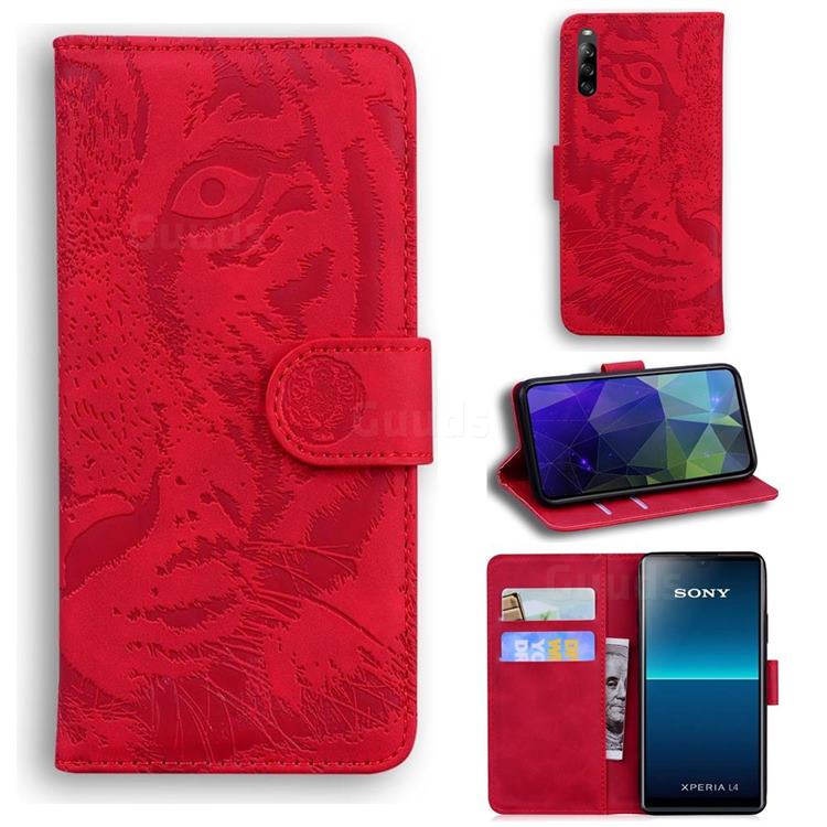 Intricate Embossing Tiger Face Leather Wallet Case for Sony Xperia L4 - Red