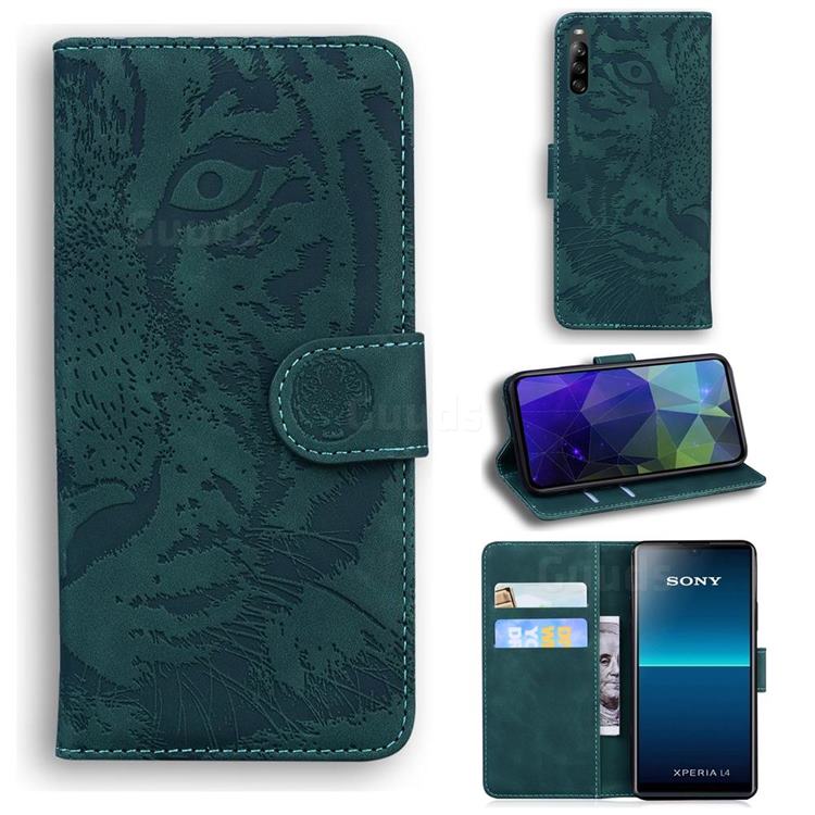 Intricate Embossing Tiger Face Leather Wallet Case for Sony Xperia L4 - Green