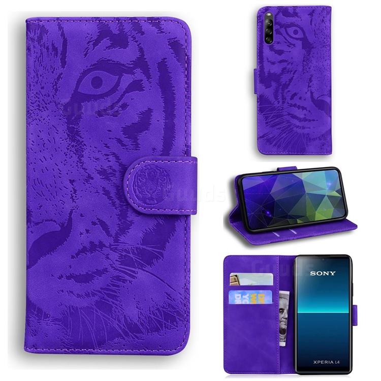 Intricate Embossing Tiger Face Leather Wallet Case for Sony Xperia L4 - Purple