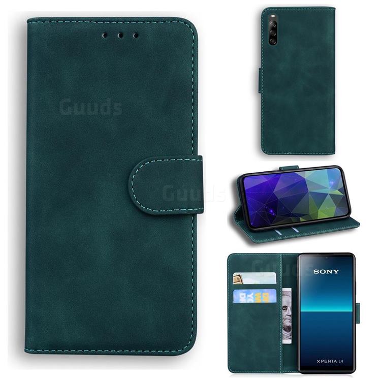 Retro Classic Skin Feel Leather Wallet Phone Case for Sony Xperia L4 - Green
