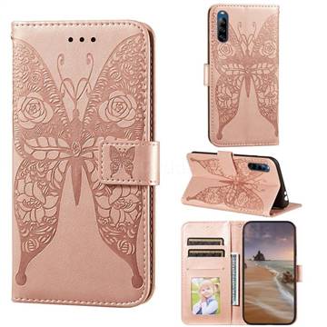 Intricate Embossing Rose Flower Butterfly Leather Wallet Case for Sony Xperia L4 - Rose Gold