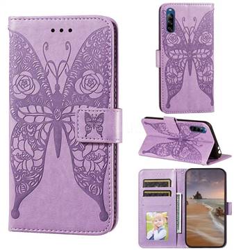 Intricate Embossing Rose Flower Butterfly Leather Wallet Case for Sony Xperia L4 - Purple