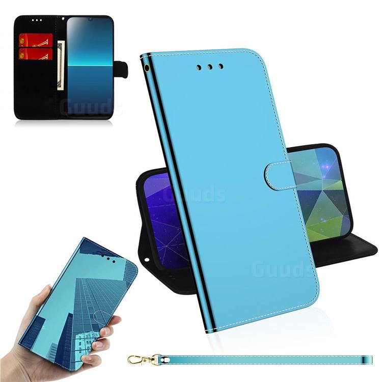 Shining Mirror Like Surface Leather Wallet Case for Sony Xperia L4 - Blue