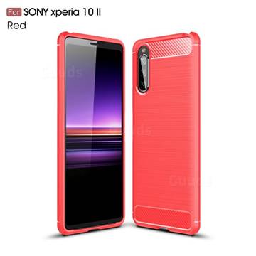Luxury Carbon Fiber Brushed Wire Drawing Silicone TPU Back Cover for Sony Xperia 10 II - Red