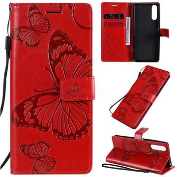 Embossing 3D Butterfly Leather Wallet Case for Sony Xperia 10 II - Red