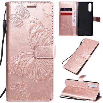Embossing 3D Butterfly Leather Wallet Case for Sony Xperia 10 II - Rose Gold