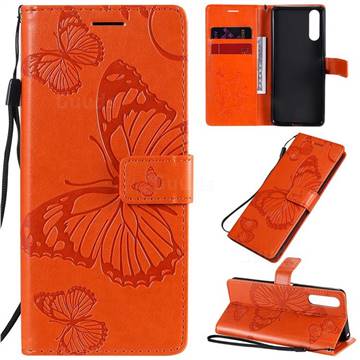 Embossing 3D Butterfly Leather Wallet Case for Sony Xperia 10 II - Orange