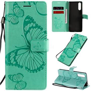 Embossing 3D Butterfly Leather Wallet Case for Sony Xperia 10 II - Green