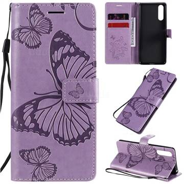 Embossing 3D Butterfly Leather Wallet Case for Sony Xperia 10 II - Purple