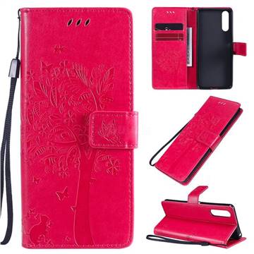 Embossing Butterfly Tree Leather Wallet Case for Sony Xperia 10 II - Rose