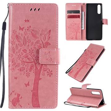 Embossing Butterfly Tree Leather Wallet Case for Sony Xperia 10 II - Pink
