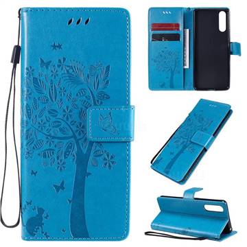 Embossing Butterfly Tree Leather Wallet Case for Sony Xperia 10 II - Blue