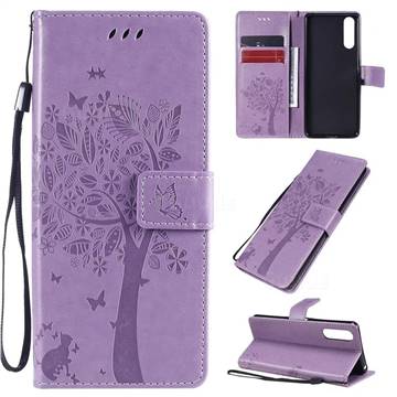 Embossing Butterfly Tree Leather Wallet Case for Sony Xperia 10 II - Violet