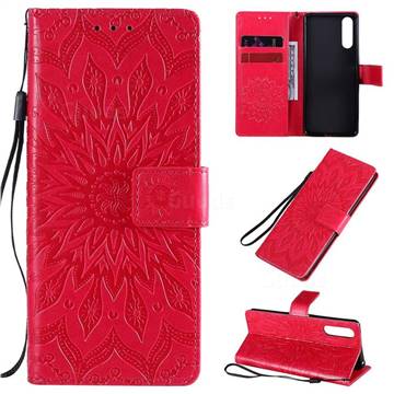 Embossing Sunflower Leather Wallet Case for Sony Xperia 10 II - Red