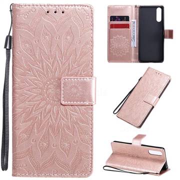 Embossing Sunflower Leather Wallet Case for Sony Xperia 10 II - Rose Gold