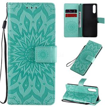 Embossing Sunflower Leather Wallet Case for Sony Xperia 10 II - Green