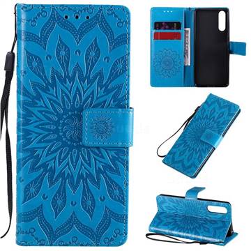 Embossing Sunflower Leather Wallet Case for Sony Xperia 10 II - Blue