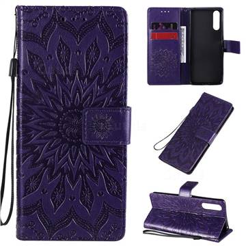 Embossing Sunflower Leather Wallet Case for Sony Xperia 10 II - Purple