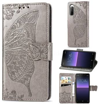 Embossing Mandala Flower Butterfly Leather Wallet Case for Sony Xperia 10 II - Gray