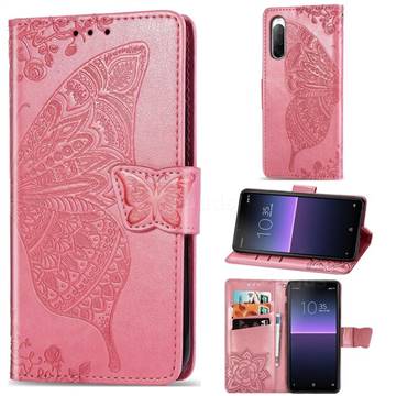 Embossing Mandala Flower Butterfly Leather Wallet Case for Sony Xperia 10 II - Pink