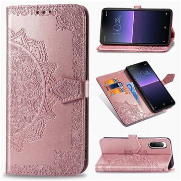 Embossing Imprint Mandala Flower Leather Wallet Case for Sony Xperia 10 II - Rose Gold